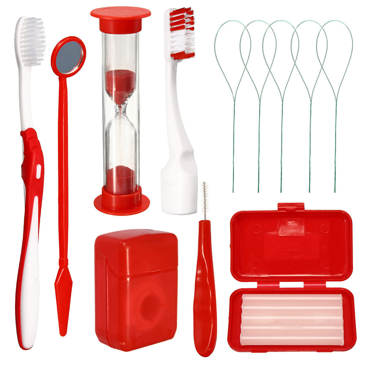 4 Sets Dental Care Toothbrush Kit Orthodontic Teeth Clean Floss Wax Mirror