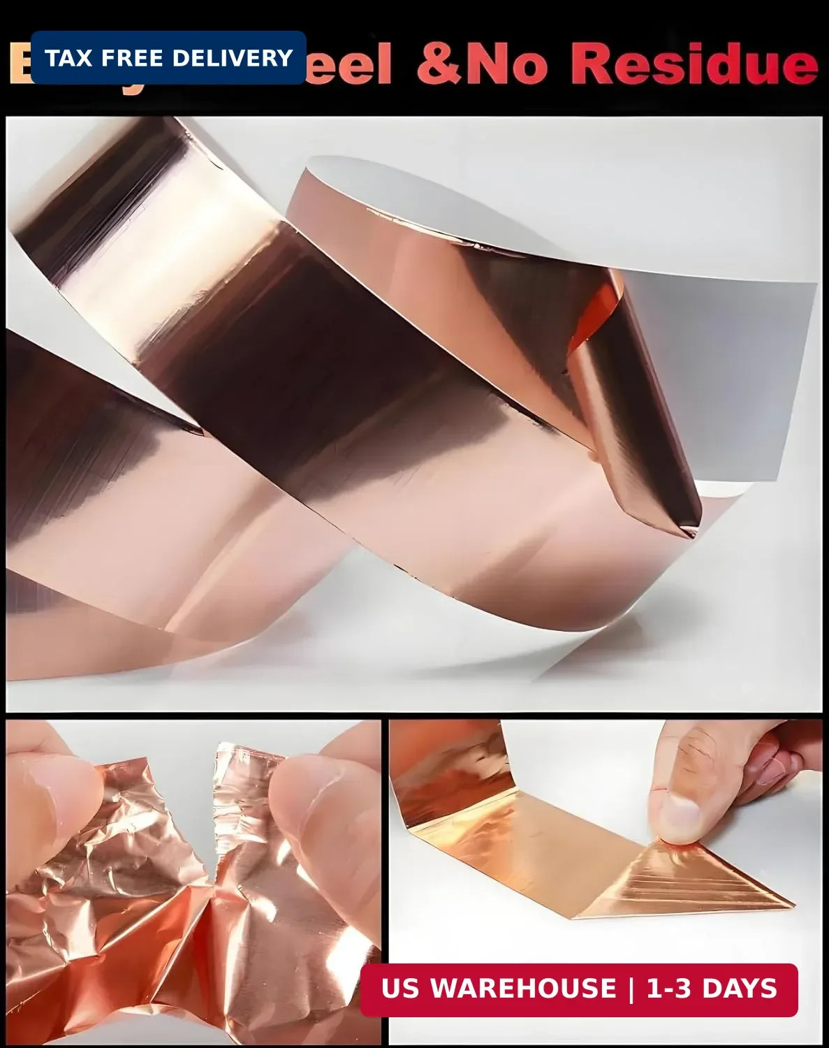 Conductive Copper Foil Tape 1/2inch X 50Feet Flashing Metal Adhesive Tape for EM