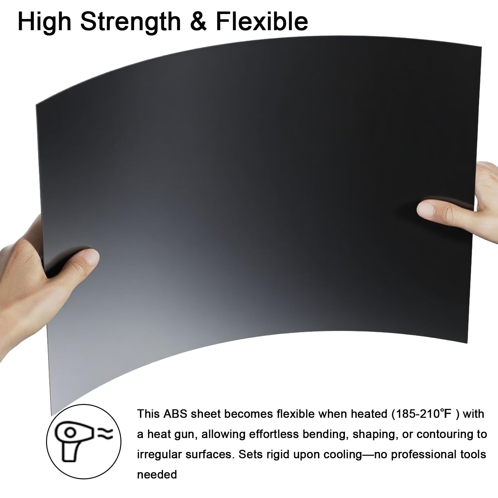 ABS Plastic Sheet 1/4 Inch Thick 12″ x 12″ Two-Sided Heat Moldable Black 2 PCS