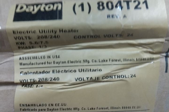 Dayton 804T21 208/240VAC 650CFM Electric Wall & Ceiling Unit Heater