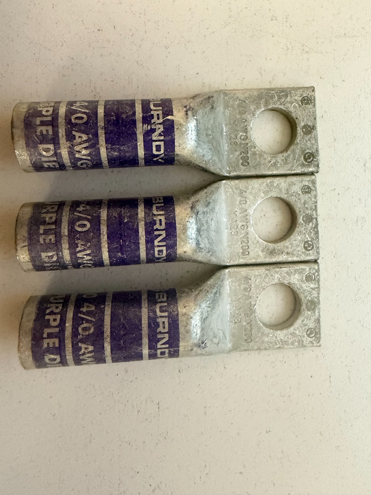 3 Pack Burndy Purple Die 15 N200 4/0 AWG Copper Compression Lugs