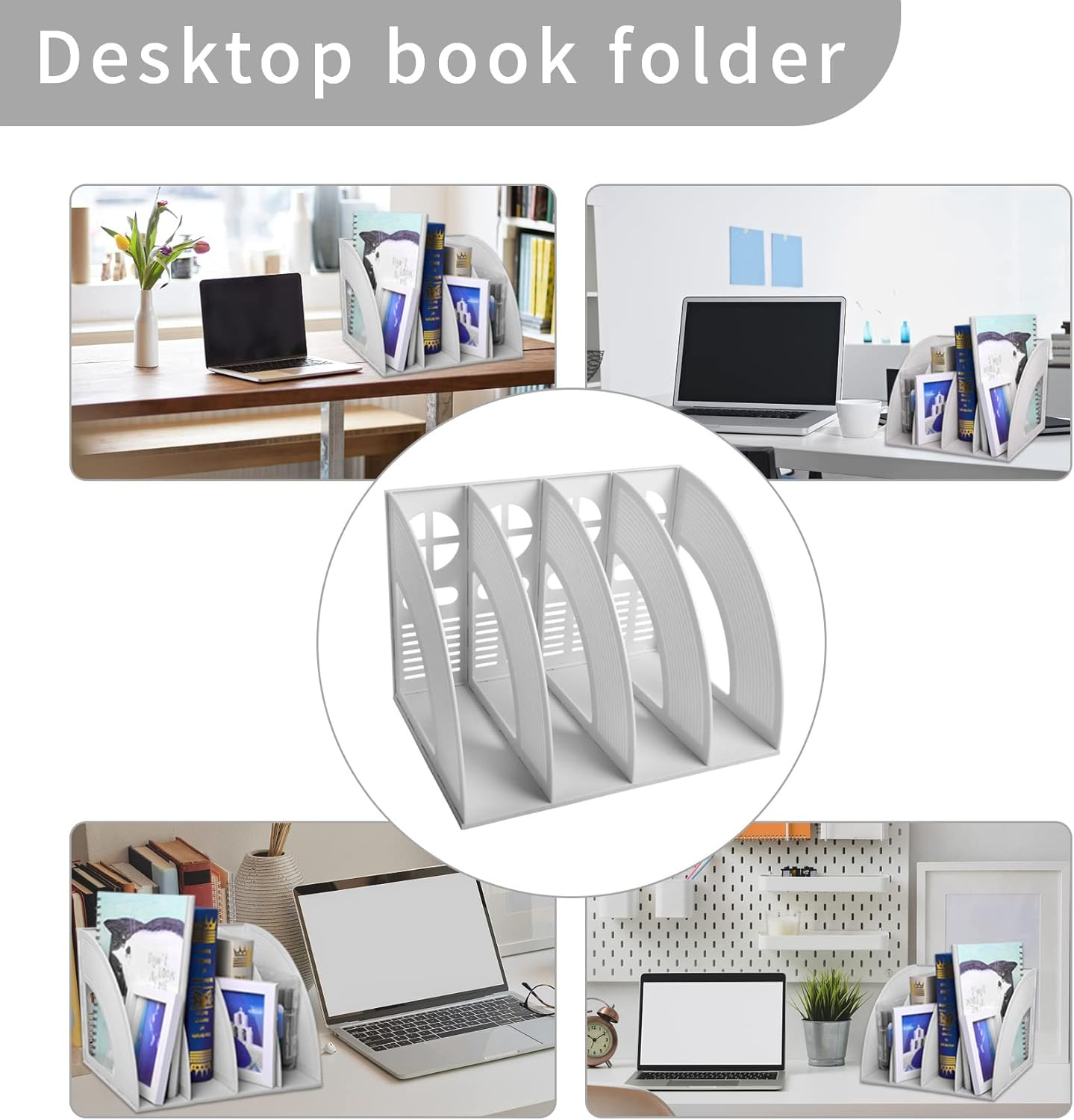 Magazine File Holder Desktop Book Organizer Plastic Storage Sturdy Vertical 4 Se