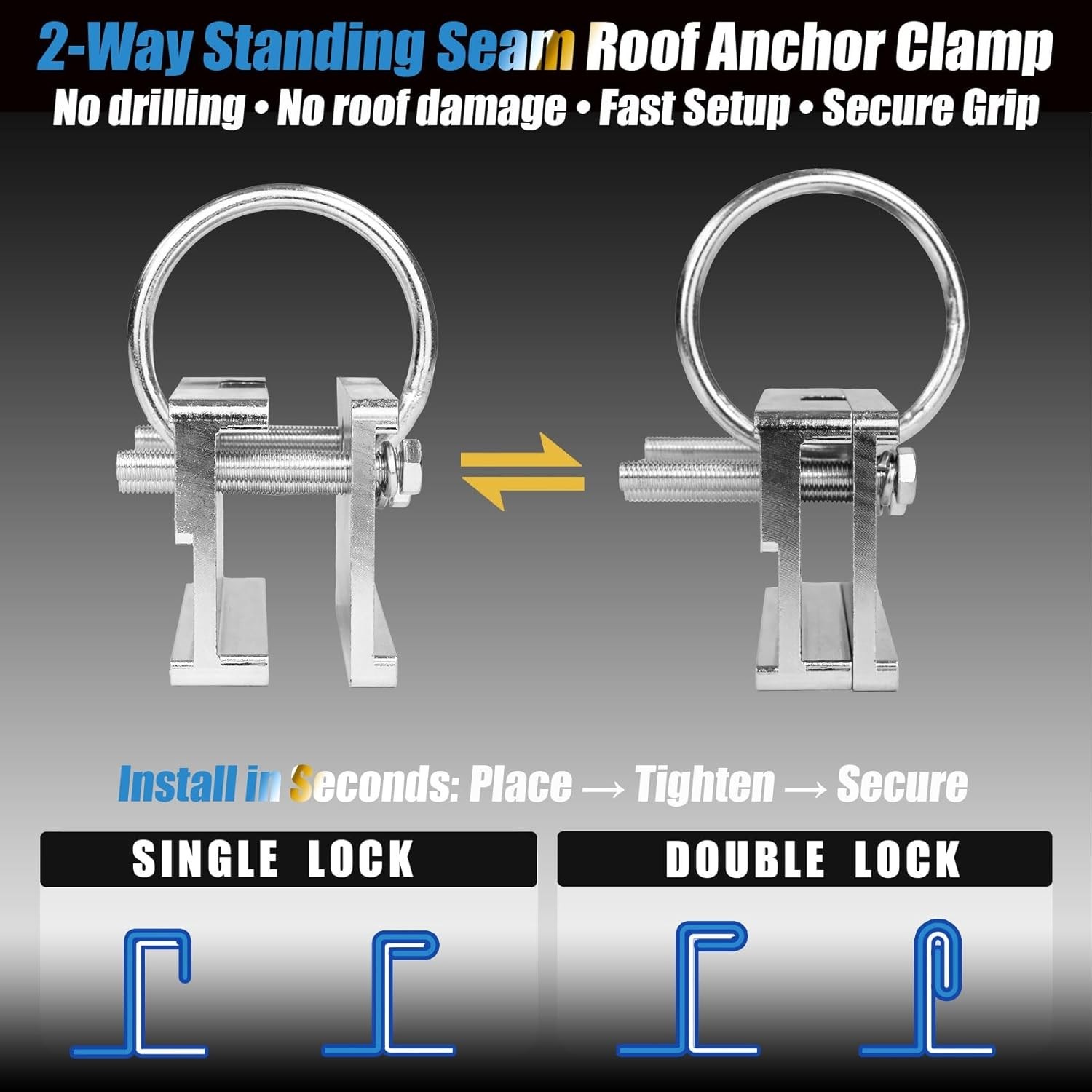 Roof Zone 2-Way Standing Seam Anchor Clamp Tie Down PART No. 13864