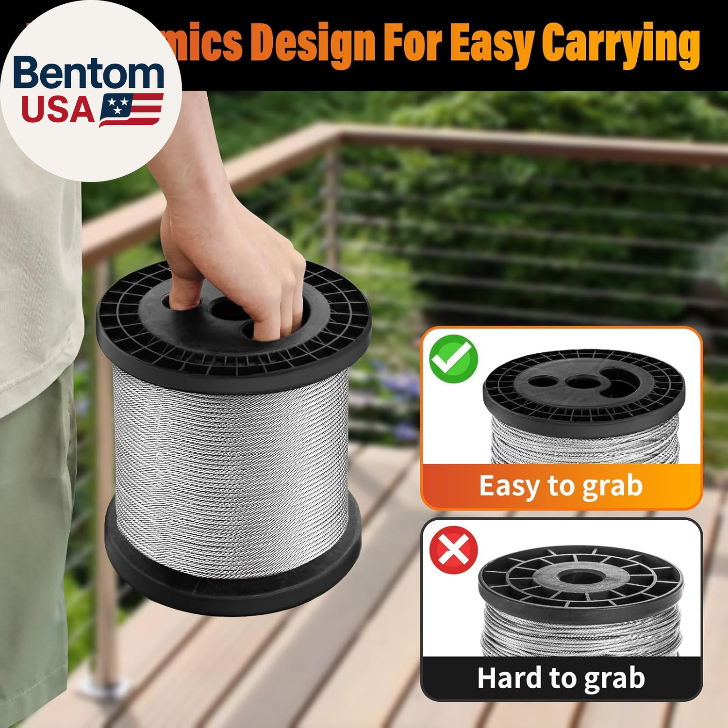 Stainless Steel Cable for Railing – 500FT 1/8″ T316 Wire Rope Cable for Deck Rai