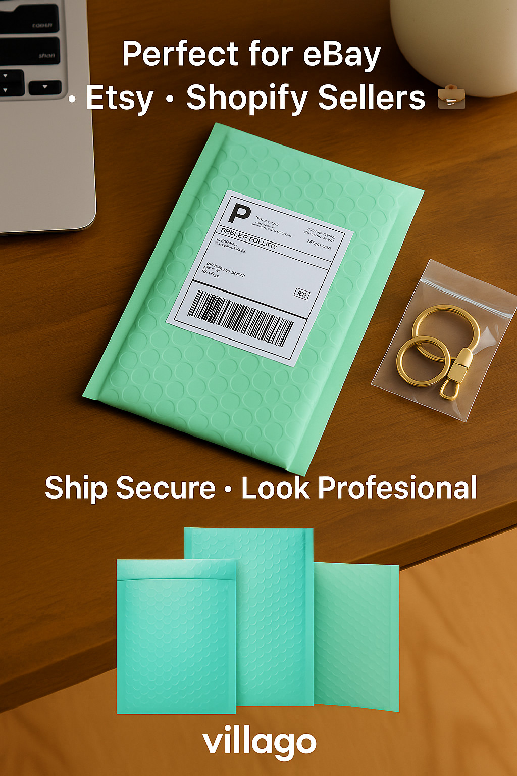 Villago Teal Bubble Mailers 4×8 Self-Seal Padded Envelopes – 50/100/200
