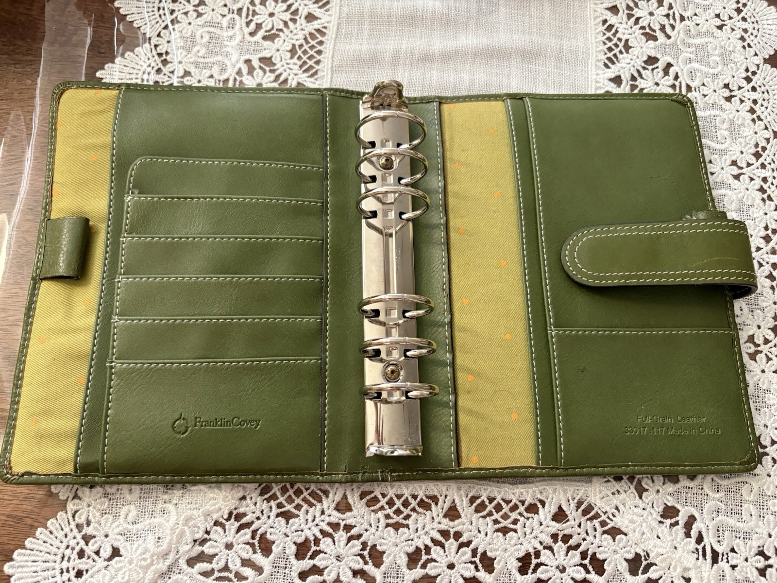 Franklin covey Compact Vintage Charlotte Full Grain Leather Olive/Green Color