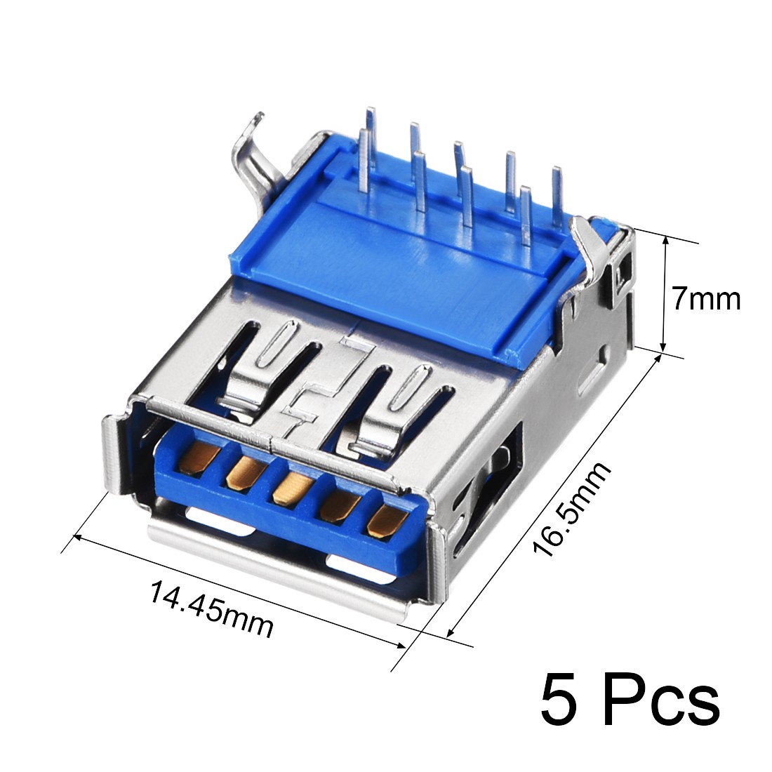 5 x PCB USB Connector Type-A 3.0 Female Jack 9 Pin Bend Foot 90 Degree