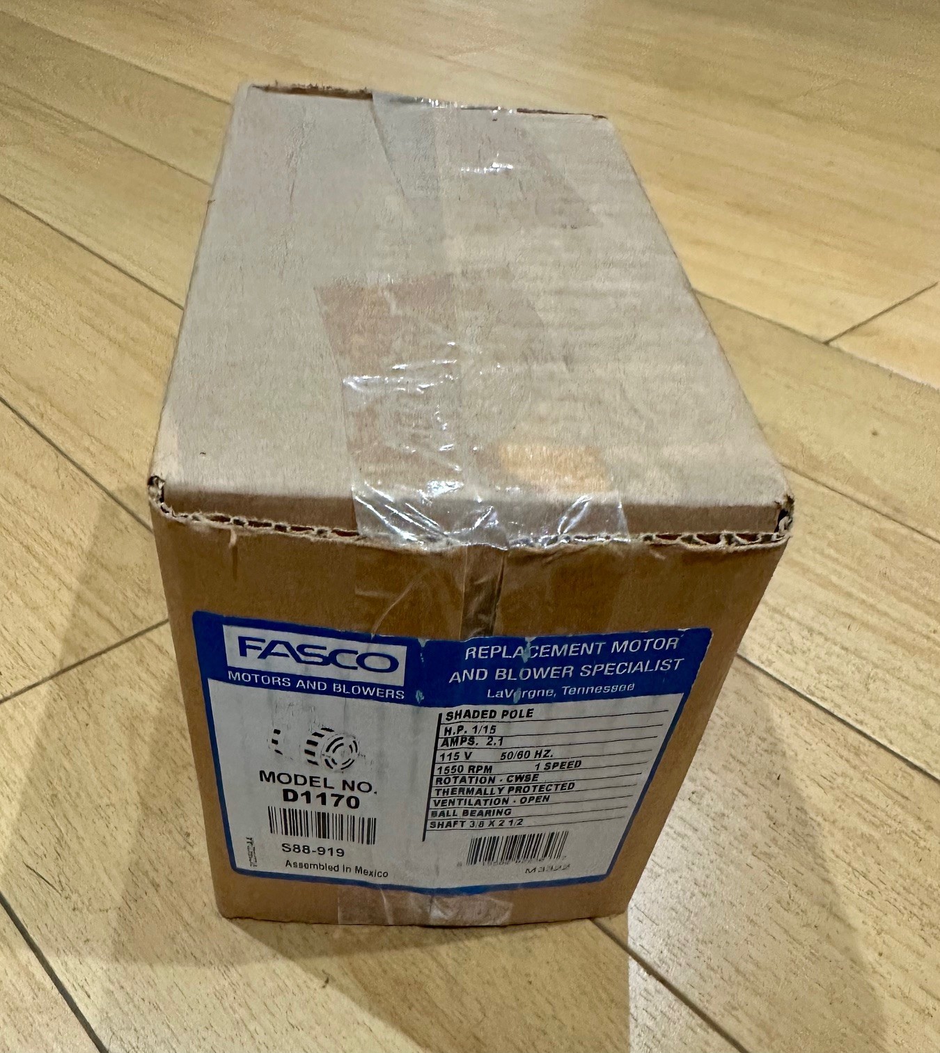 Fasco D1170 1/15hp 1550 RPM CW 115 Volts Fan Motor