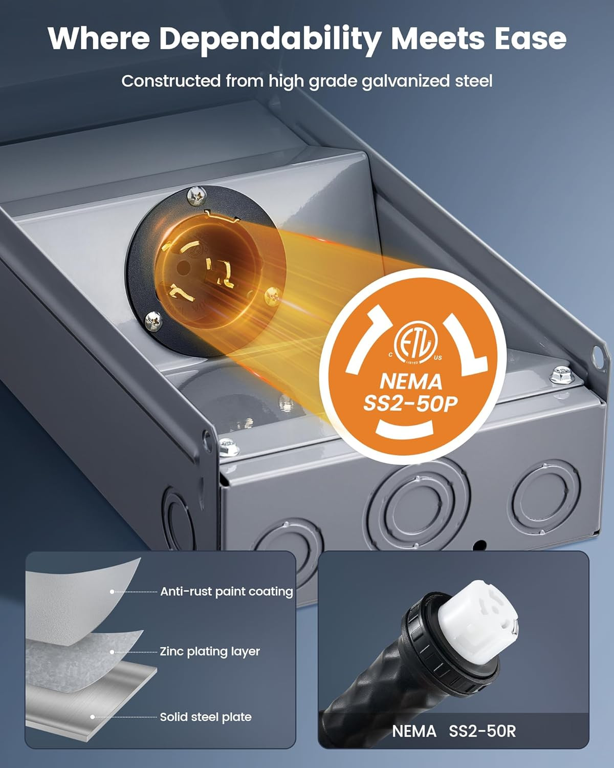 50 Amp Generator Power Inlet Box, NEMA SS2-50P Generator Box for 3-Prong Generat