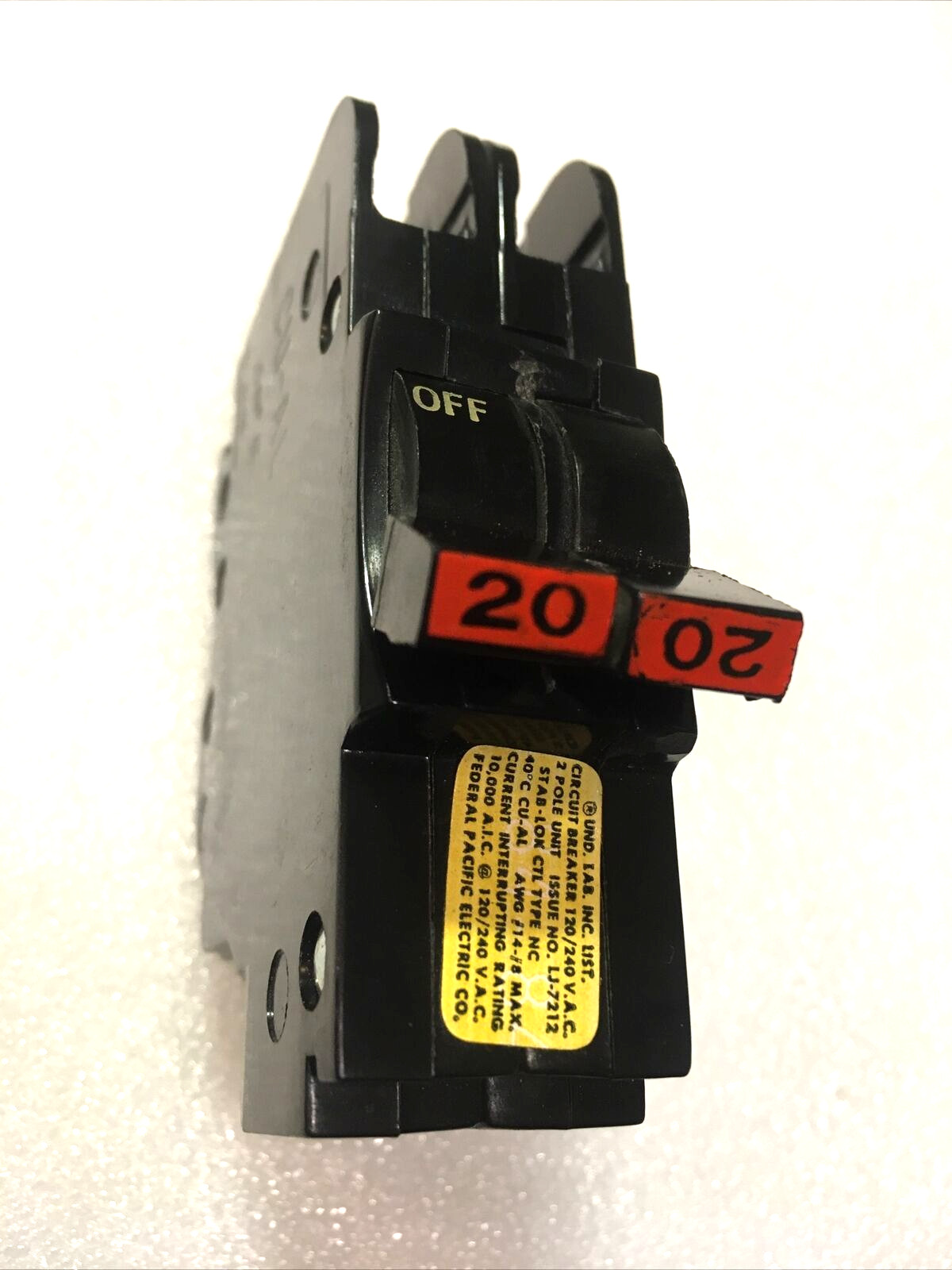 FPE Federal Pacific 20 Amp 2 Pole NC220 Stab-Lok Breaker Mini THIN NC