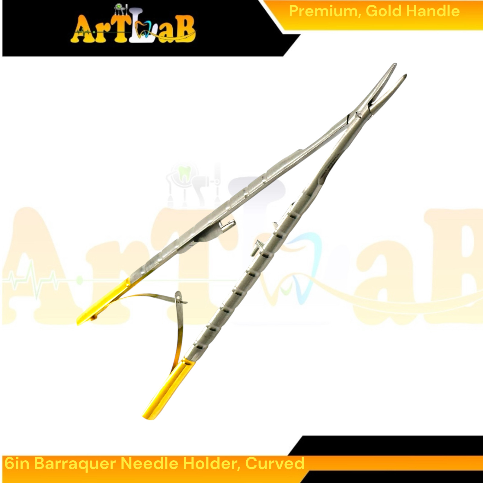6in Castroviejo-Barraquer Micro Needle Holder, Curved Smooth Tips & Lock Handle
