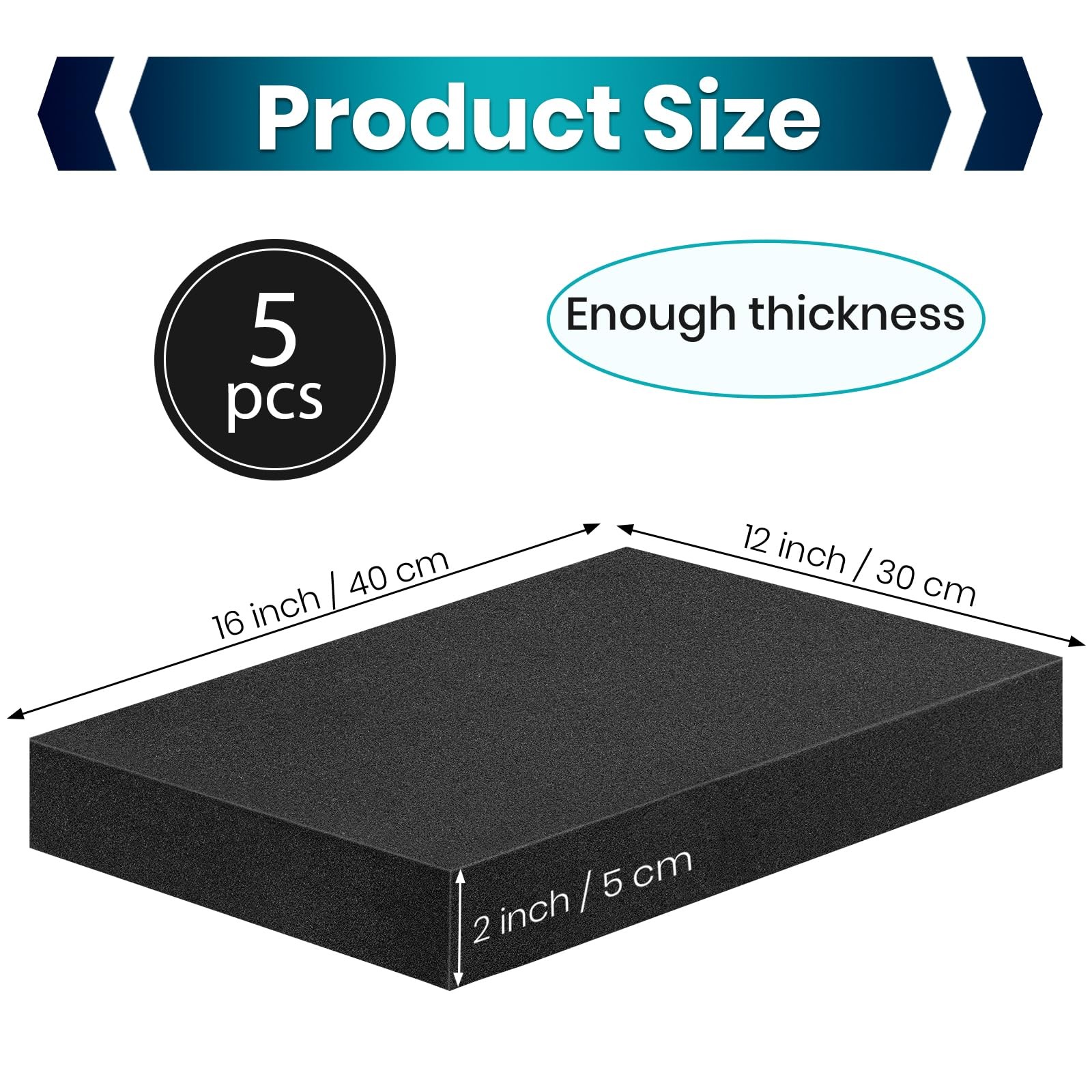 5 PCS Polyurethane Foam Inserts 16x12x2 Inch Black Craft Packing Padding