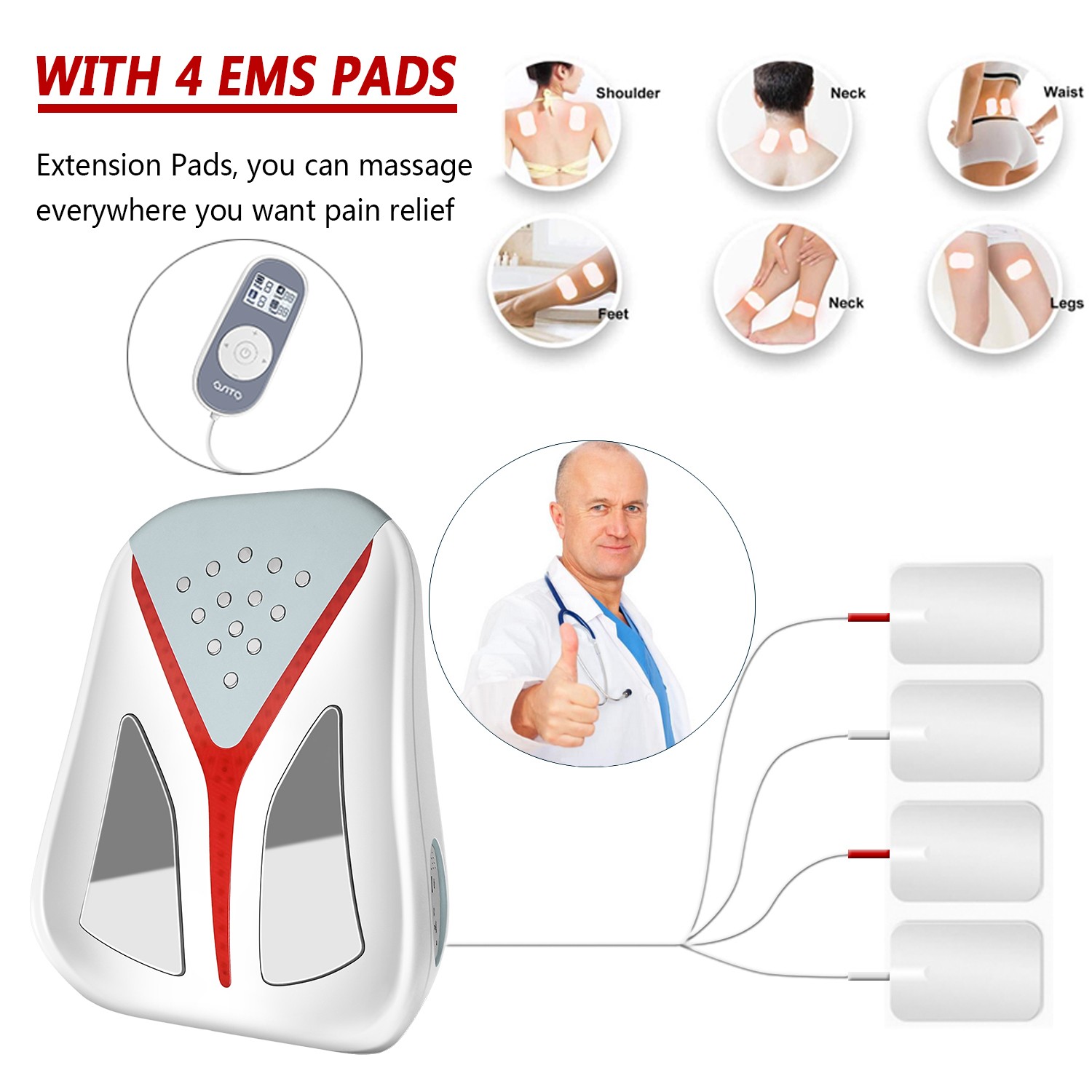 Back Massager with Heat TENS EMS Unit Muscle Stimulator for Low Back Pain Relief