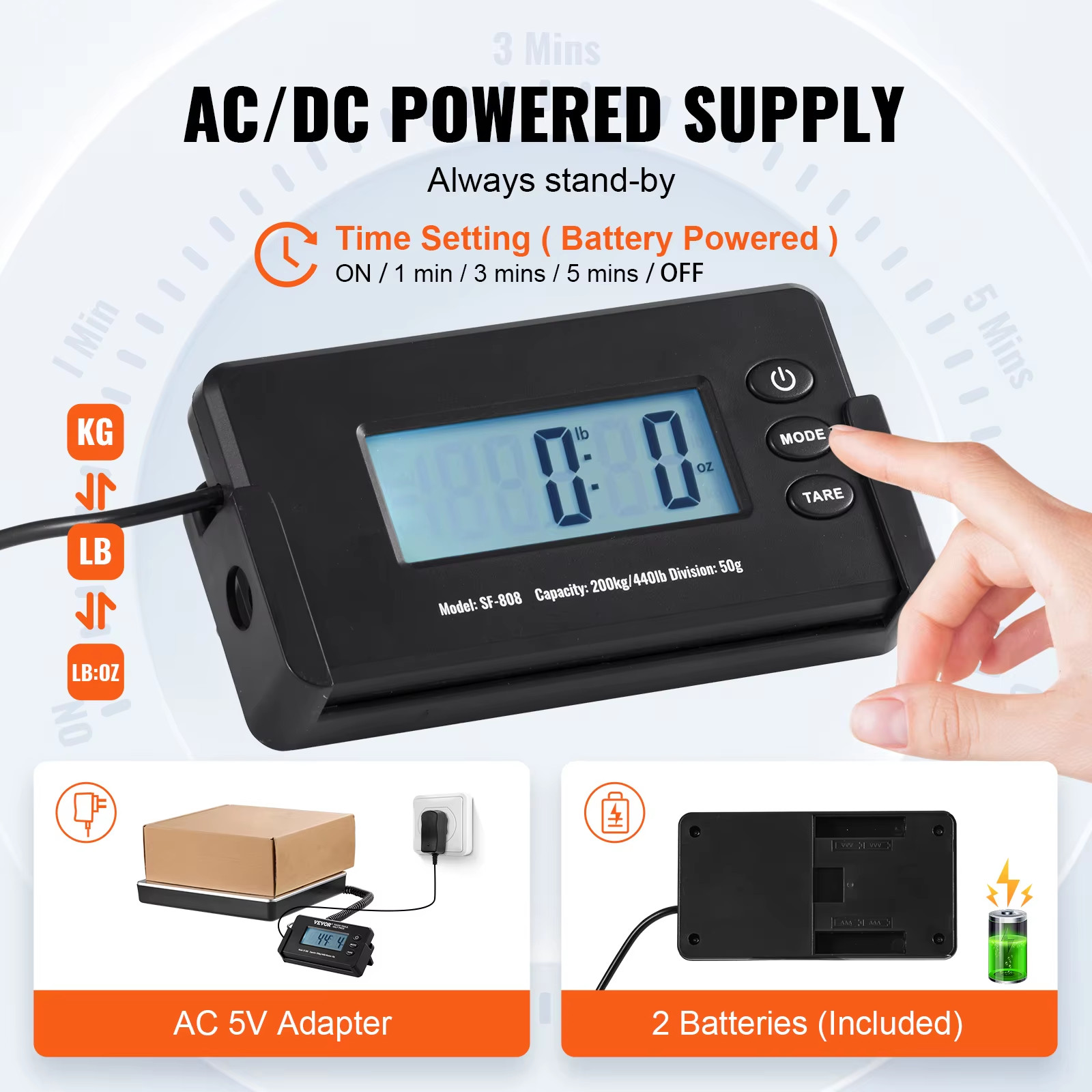 Succebuy 440Lbs Digital Shipping Scale with Timer Tare Function HD LCD Screen Po