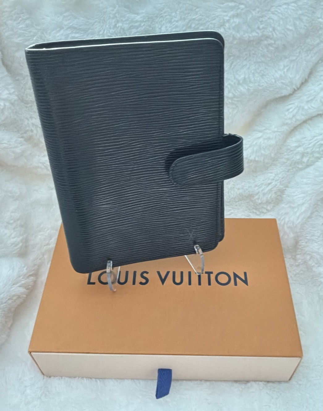 Louis Vuitton Epi Agenda MM Black Leather Notebook Ring Organizer Made in France