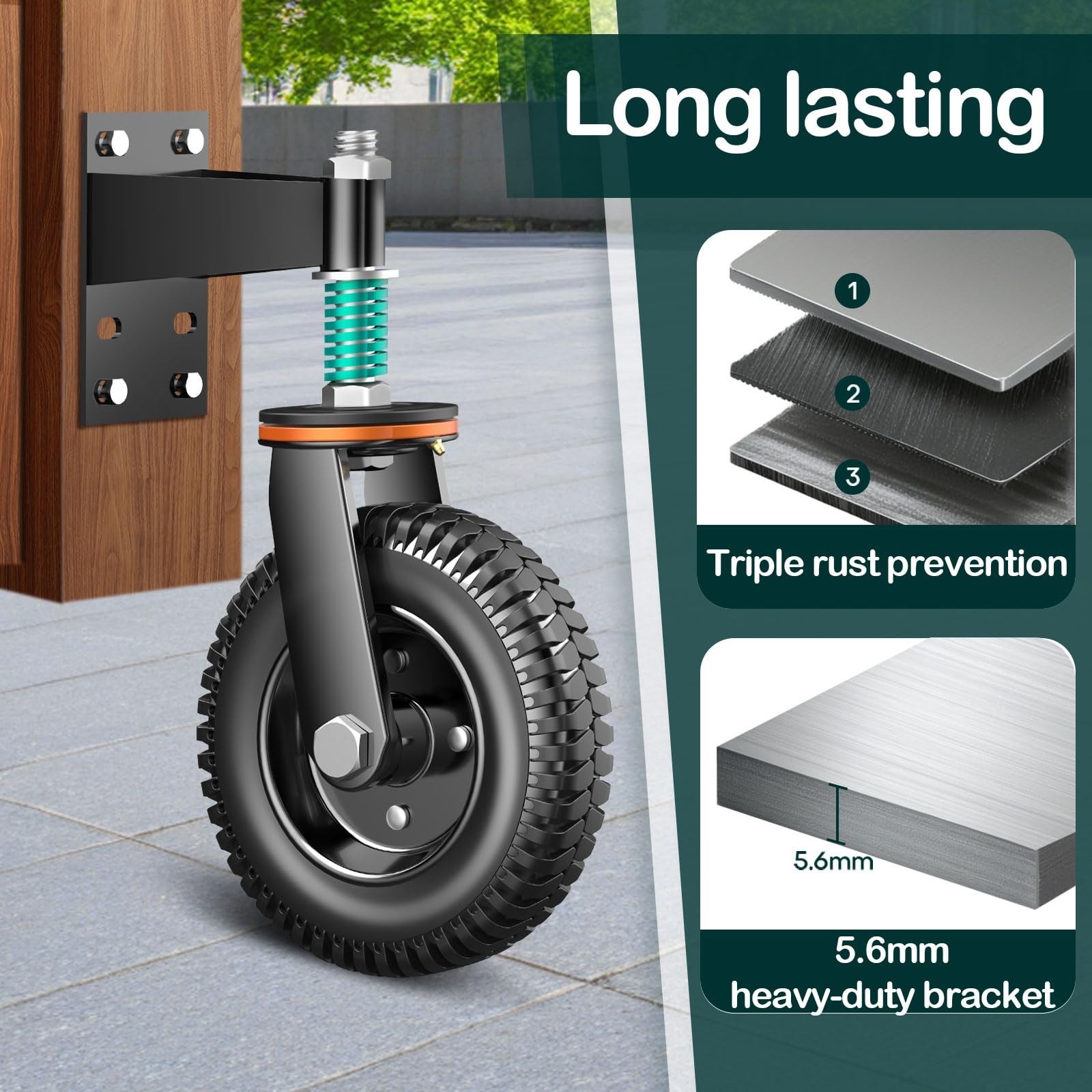 8″ Heavy Duty Gate Wheel, 750 lb Capacity, Fits Metal/Wood Gates, 360° Swivel Ca