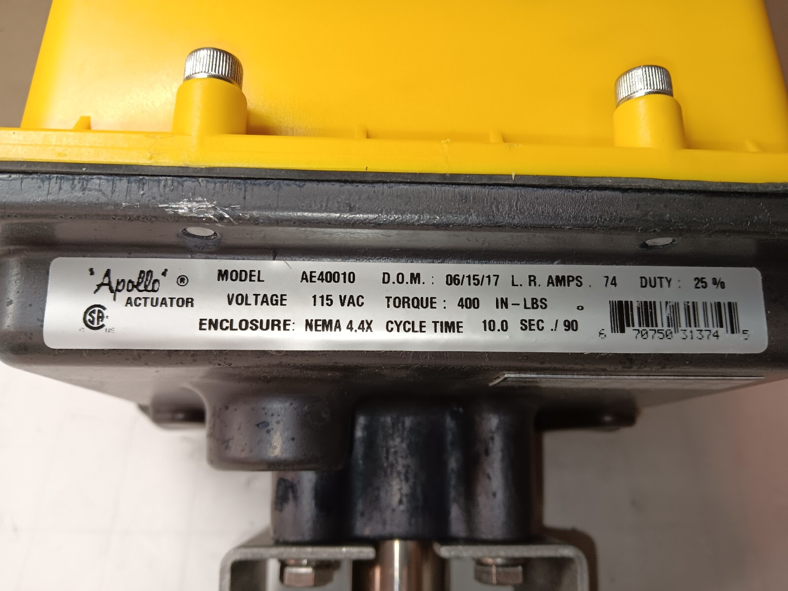NEW APOLLO AE40010 VALVE ACTUATOR 115 VAC .74 AMP 400 IN LBS TORQUE 10 SEC / 90º