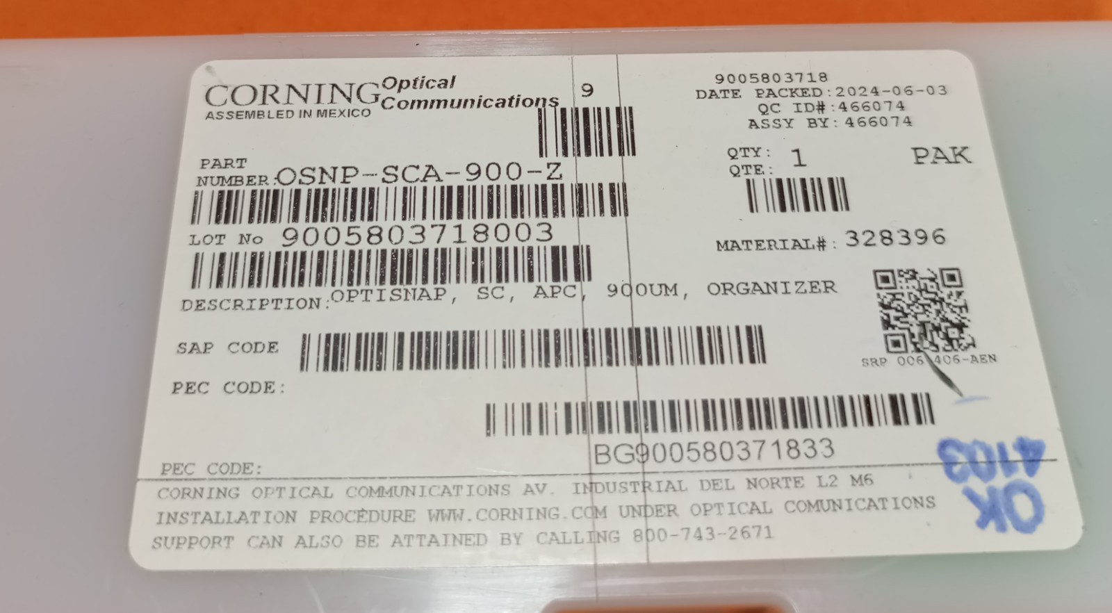 Corning OSNP-SCA-900-Z Optisnap Set Of 25
