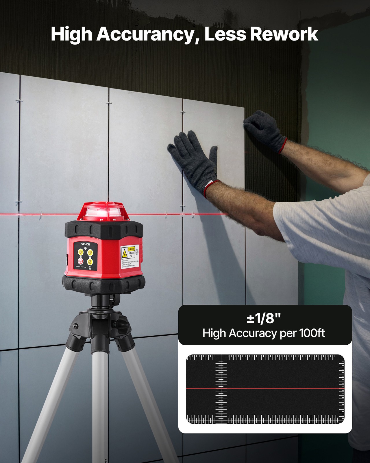 VEVOR 984ft Rotary Laser Level Kit Self Leveling Red Line with Tripod IP54