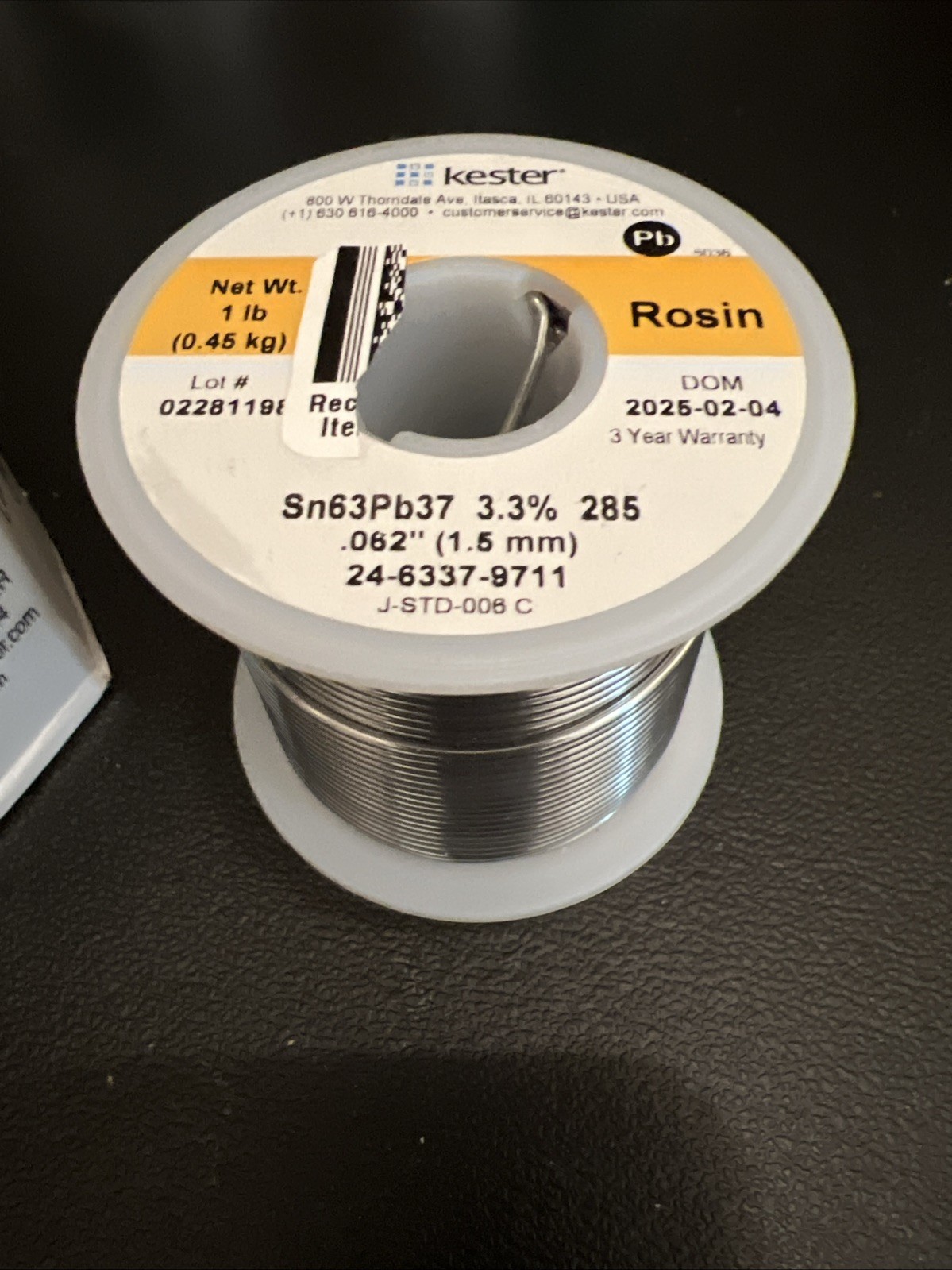 Kester 24-6337-9711 Solder Wire Spool – Rosin Core – Electronics Grade DOM: 2025