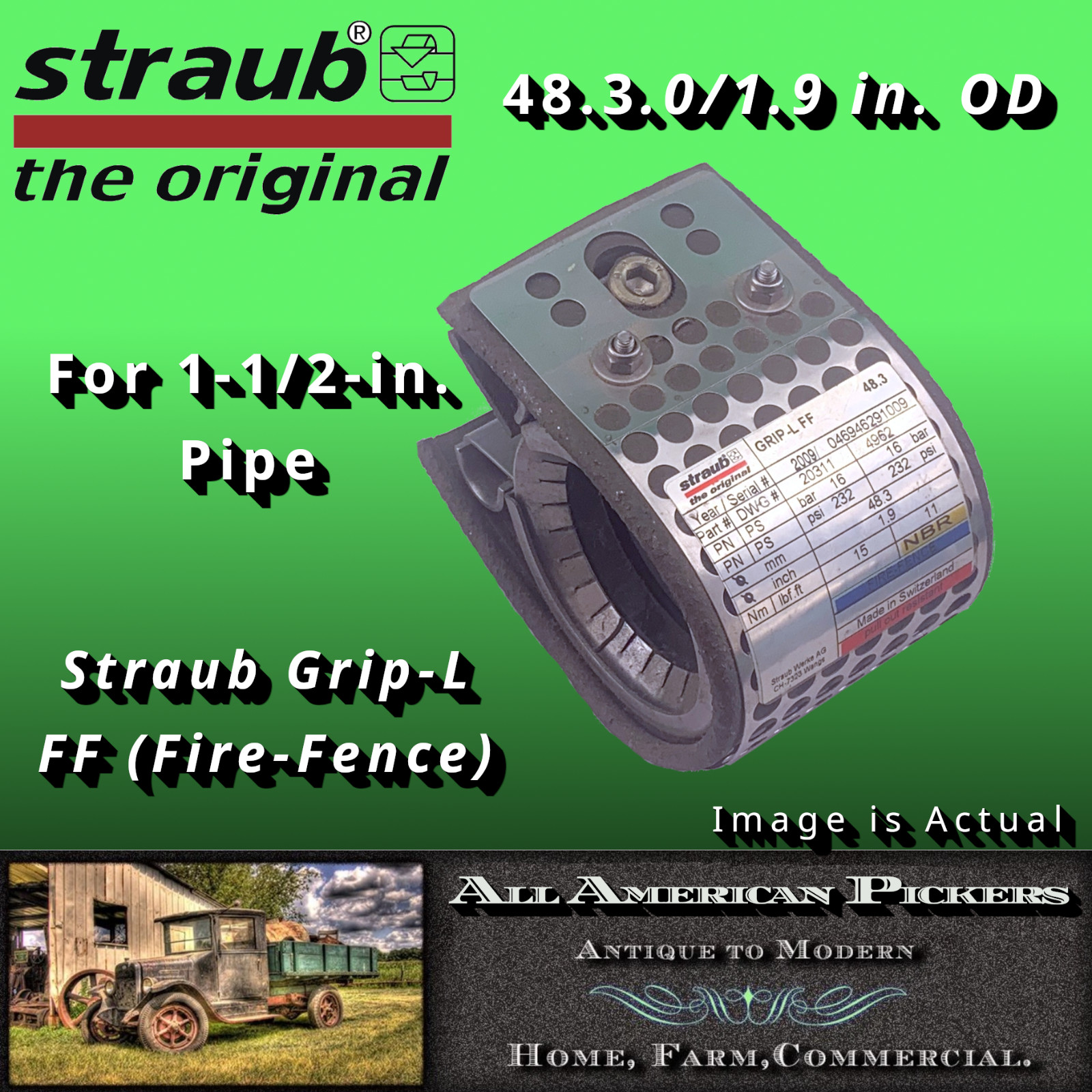 Straub Grip-L FF 1.5 in. Pipe 48.3mm/1.9 in OD NBR Stainless Coupling FIRE-FENCE