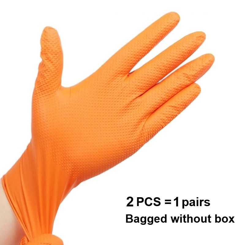 Heavy Duty Orange Industrial Nitrile Extra Thick Gloves with Textured Grip 8-mil