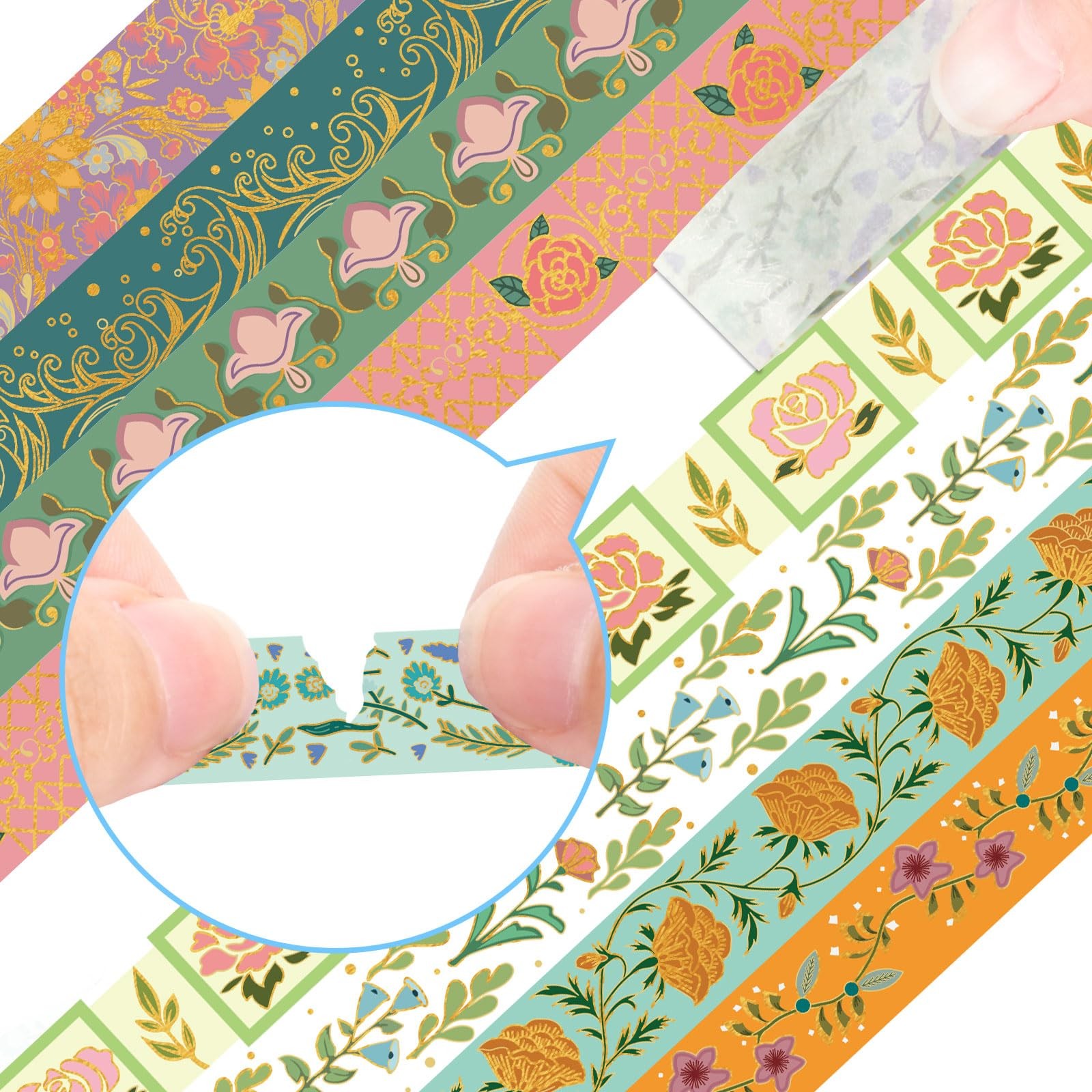 Washi Tape Set 20 Rolls Gold Foil Floral Decorative Tape Vintage Aesthetic Maski