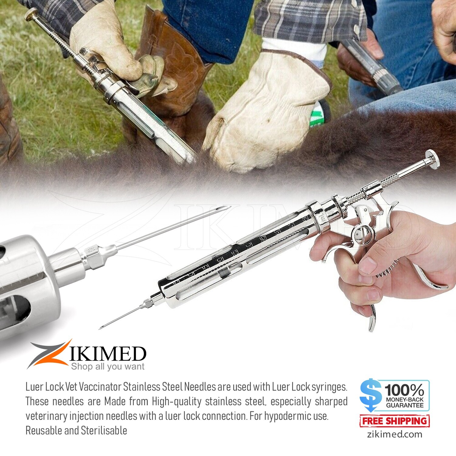 Revolver Automatic Injection Glass Barrel Luer-Lock 50 ML for All Livestock
