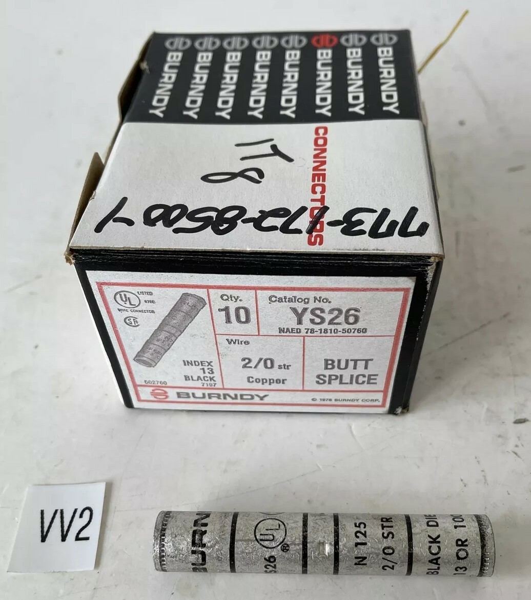 *NEW* Burndy Compression Butt Cable Splice (YS26) Solid Copper (Box Of 10)