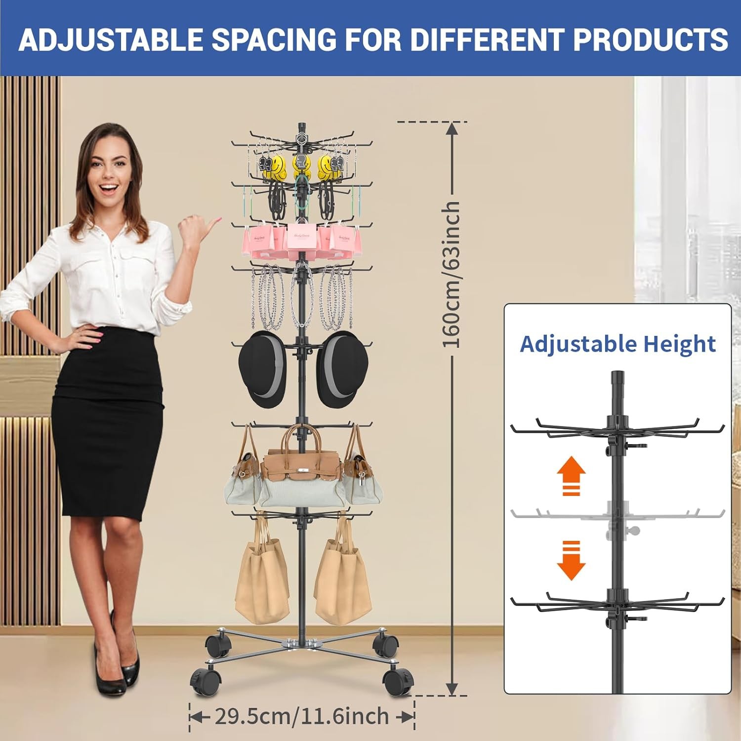 Retail Display Stand 7 Layer Alloy Steel Jewelry Display Vendors 360°Rotating