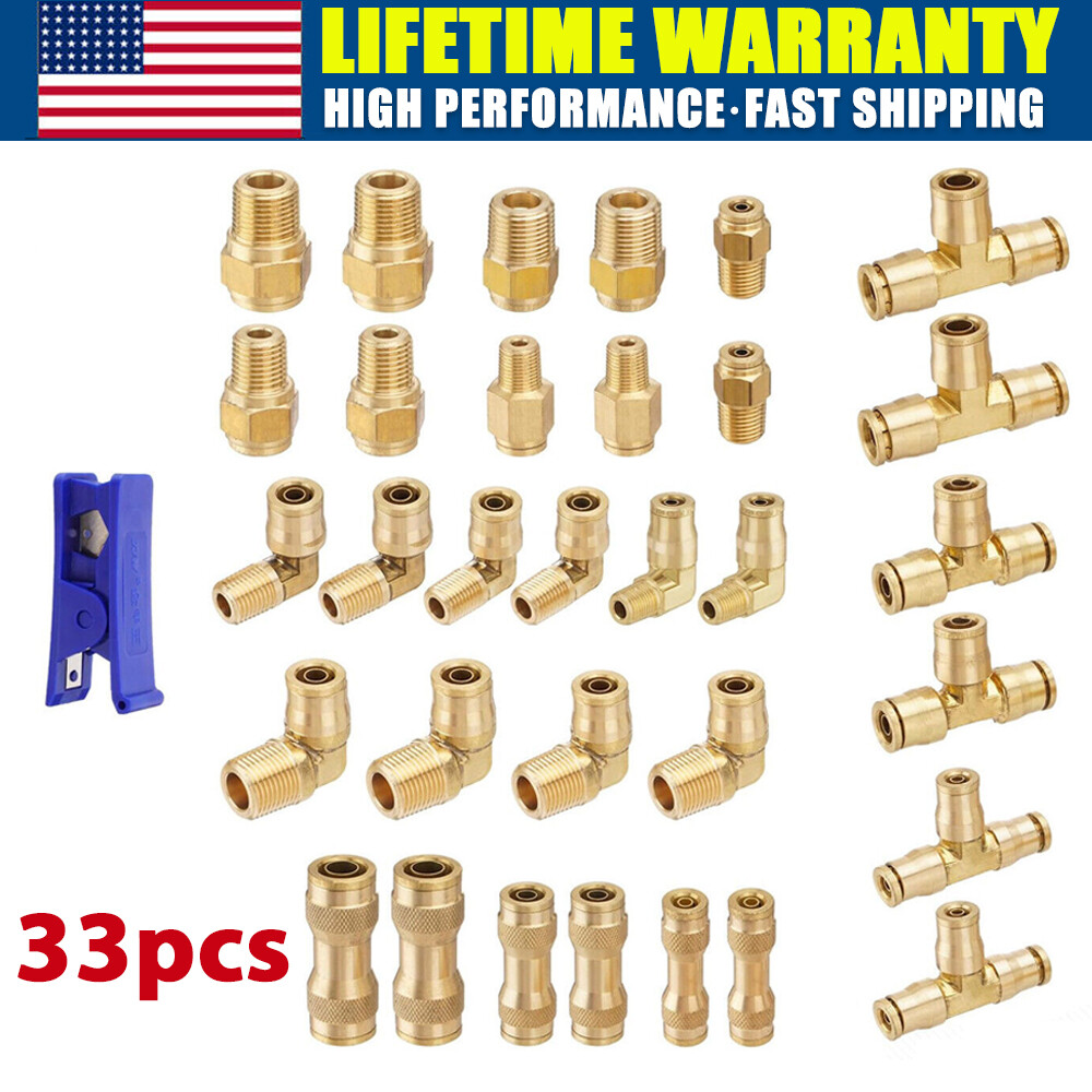 33 DOT Air Brake Line Fittings 1/4″ 3/8″ 1/2″ Push to Connect Fitting Assortment