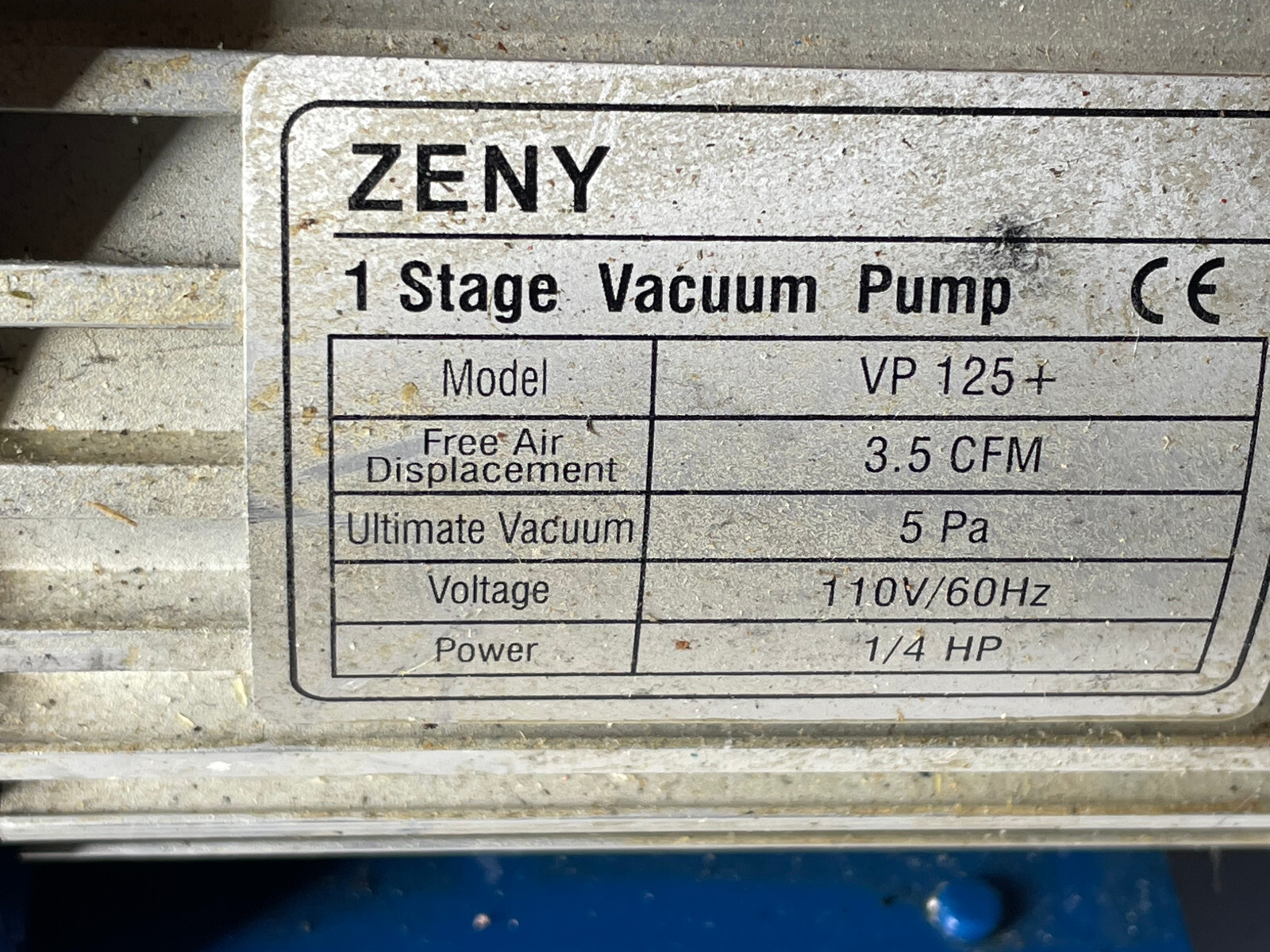 ZENY 1/4 HP Vacuum Pump 1 Stage VP 125+ 3.5 CFM 110V/60Hz