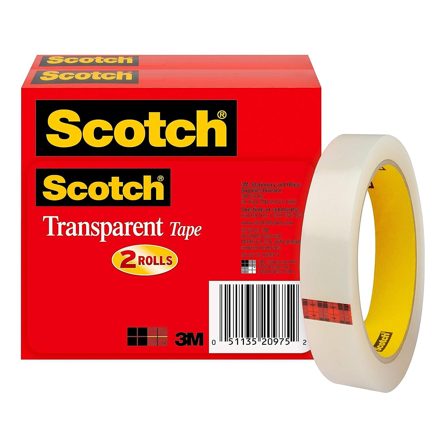 Scotch Transparent Glossy Finish Tape, 3/4 x 2592 Inches, 3 Inch Core, 2 Roll…