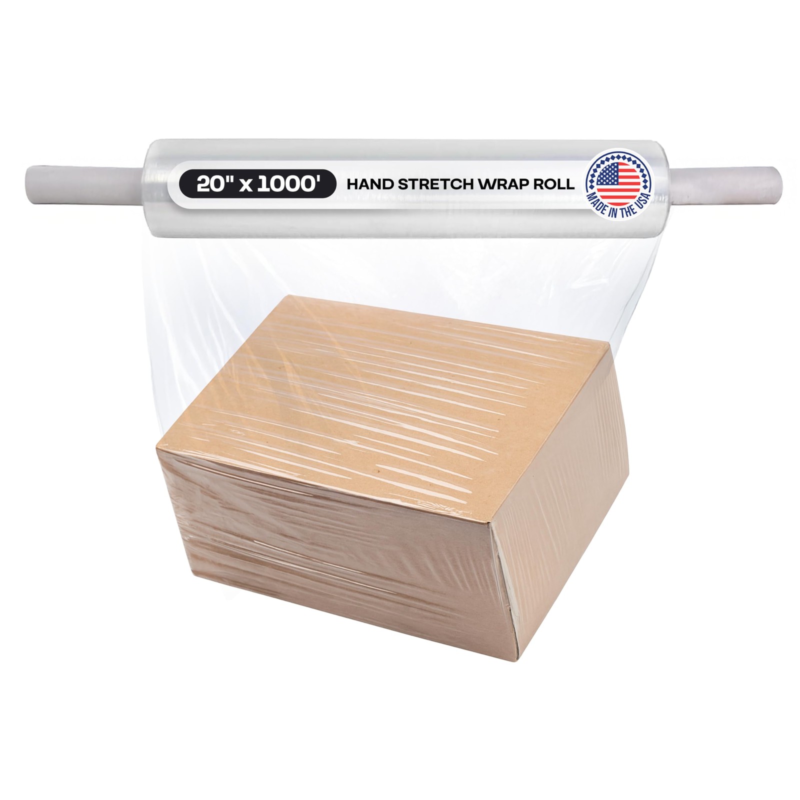 20″ x 1000′ Hand Stretch Wrap Roll of 80 Gauge with Extended Cardboard Handle…