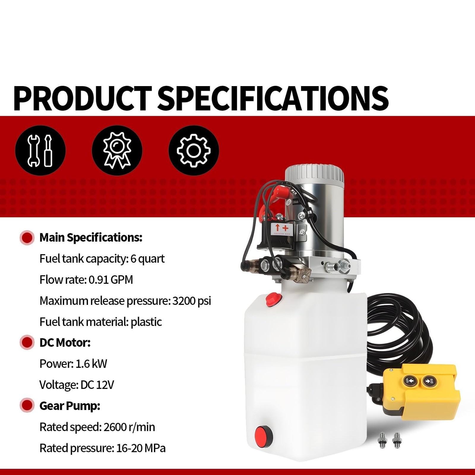 Nakkaa 12V DC Double Acting Hydraulic Pump Power Unit 6 Quart Capacity for Li…