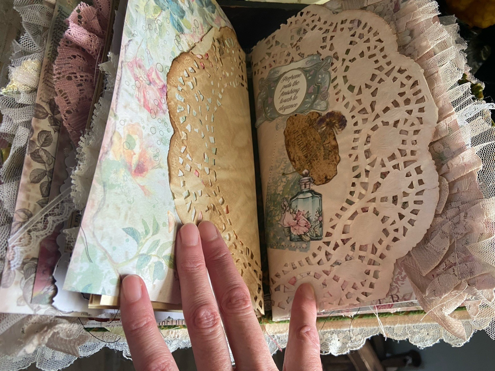 Handmade Lace Prayer book Junk Journal Antique Photo Embellished Chunky/HUGE!!