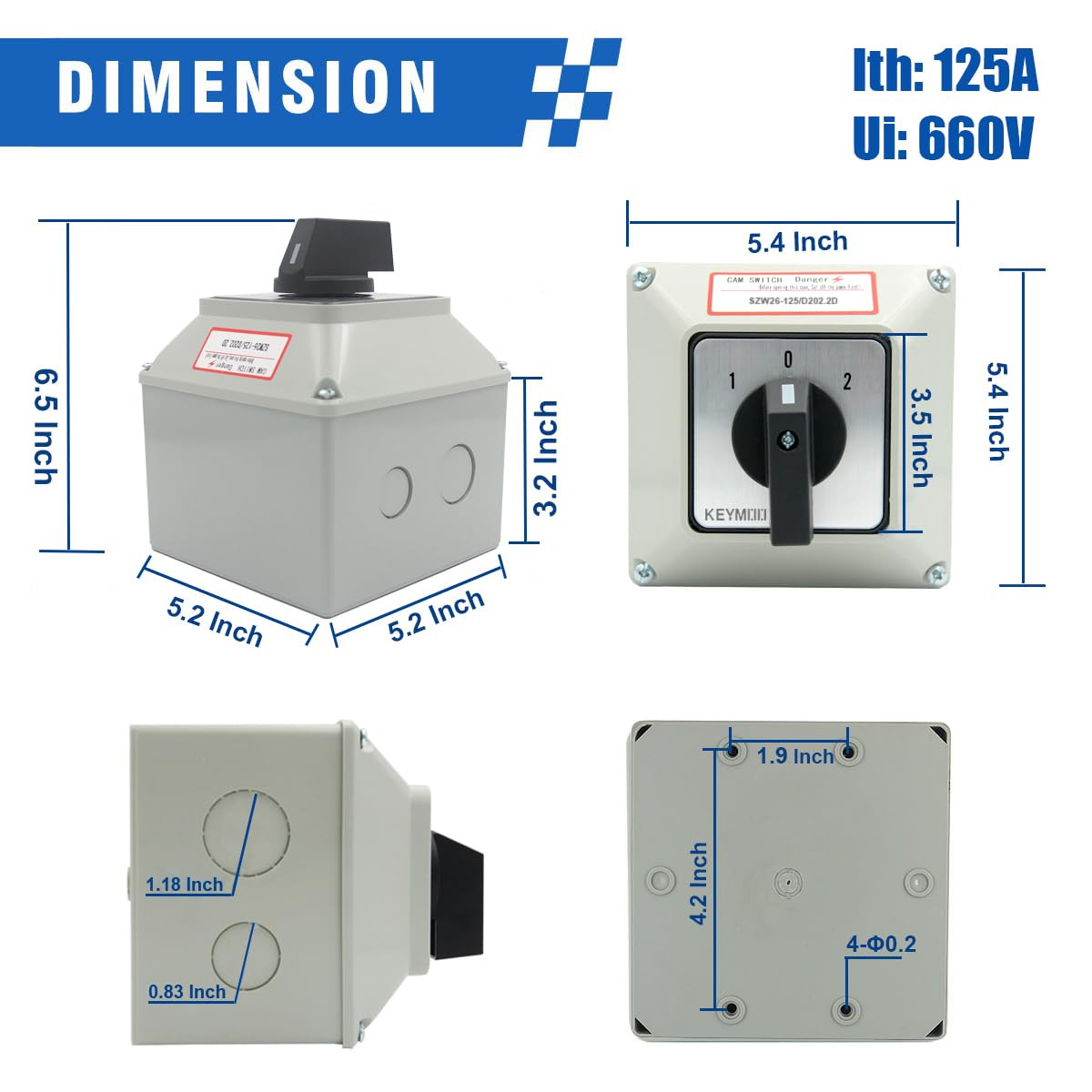 125A Rotary Changeover Switch with Master Switch Exterior Box, 660V 3 Position 2