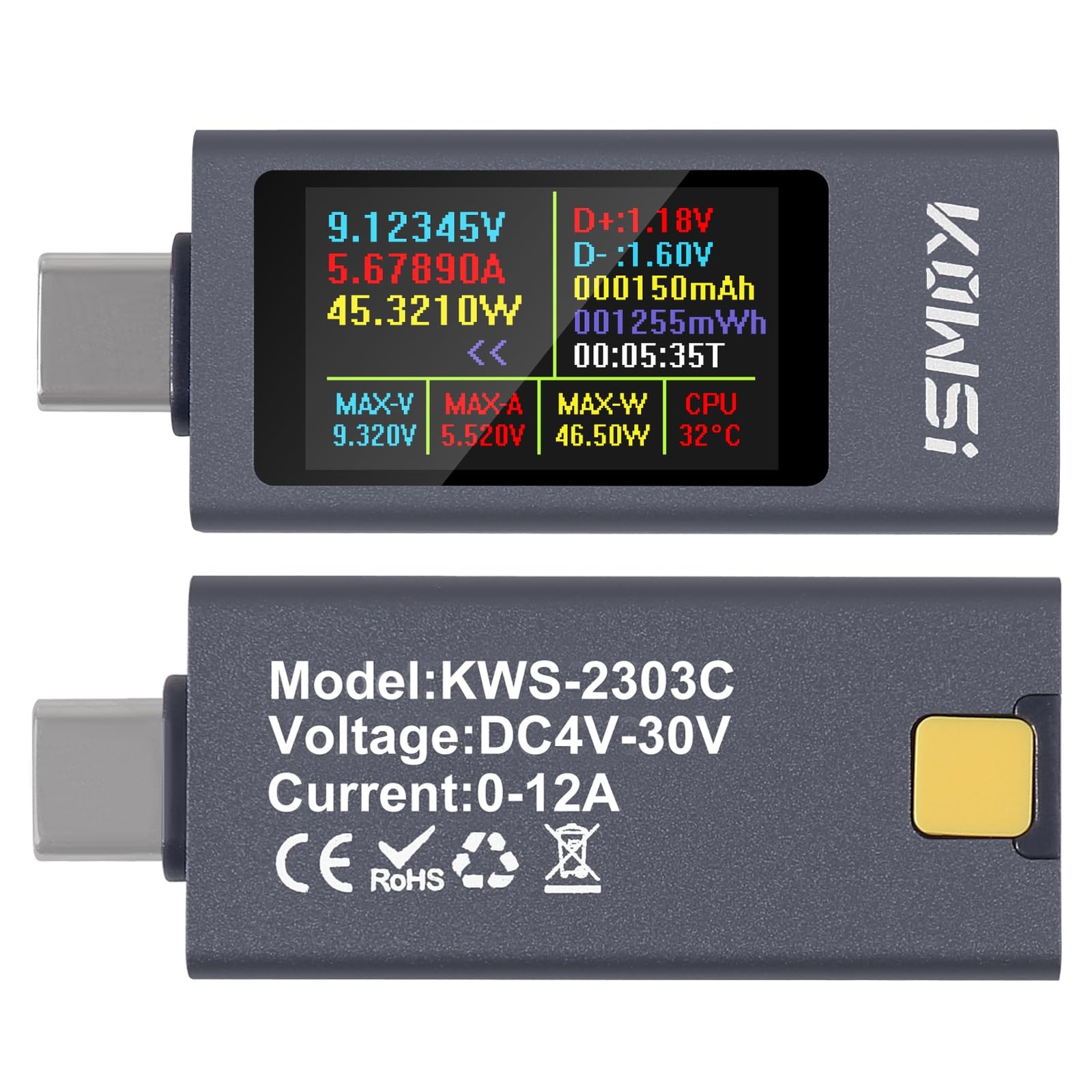 UMLIFE 1PCS USB C Tester Power Meter, 4-30V 0-12A Type-C PD Tester Digital Multi