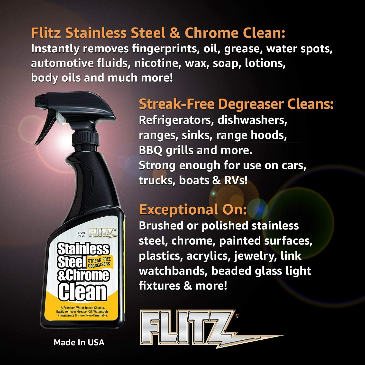 FLITZ Stainless Steel & Chrome Cleaner 32oz/946ml Spray Bottle (See Video)