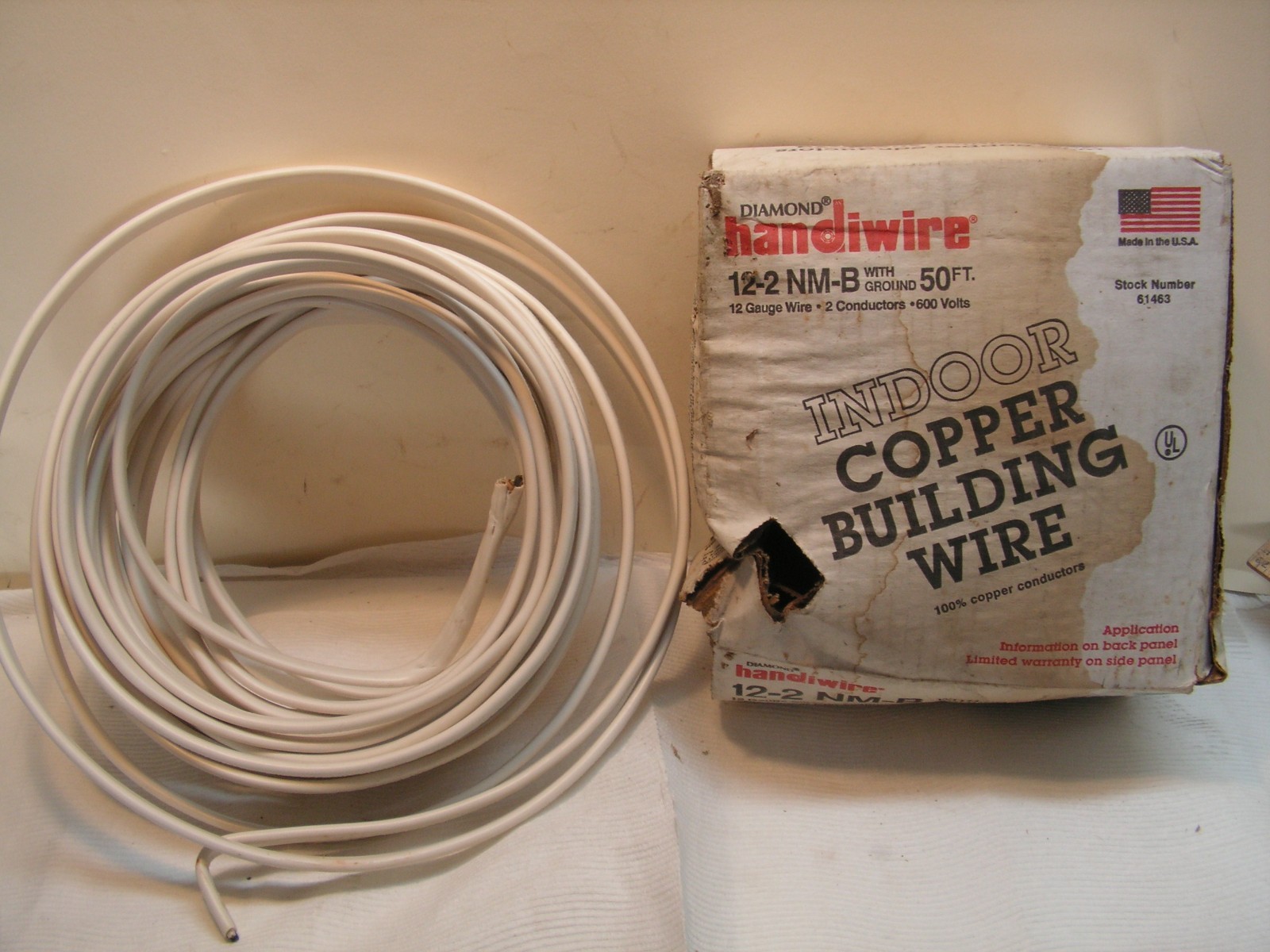 Vintage Diamond Handiwire Cable Romex Copper Wire Cable 12/2 NM-B 49+ft 100% Cop