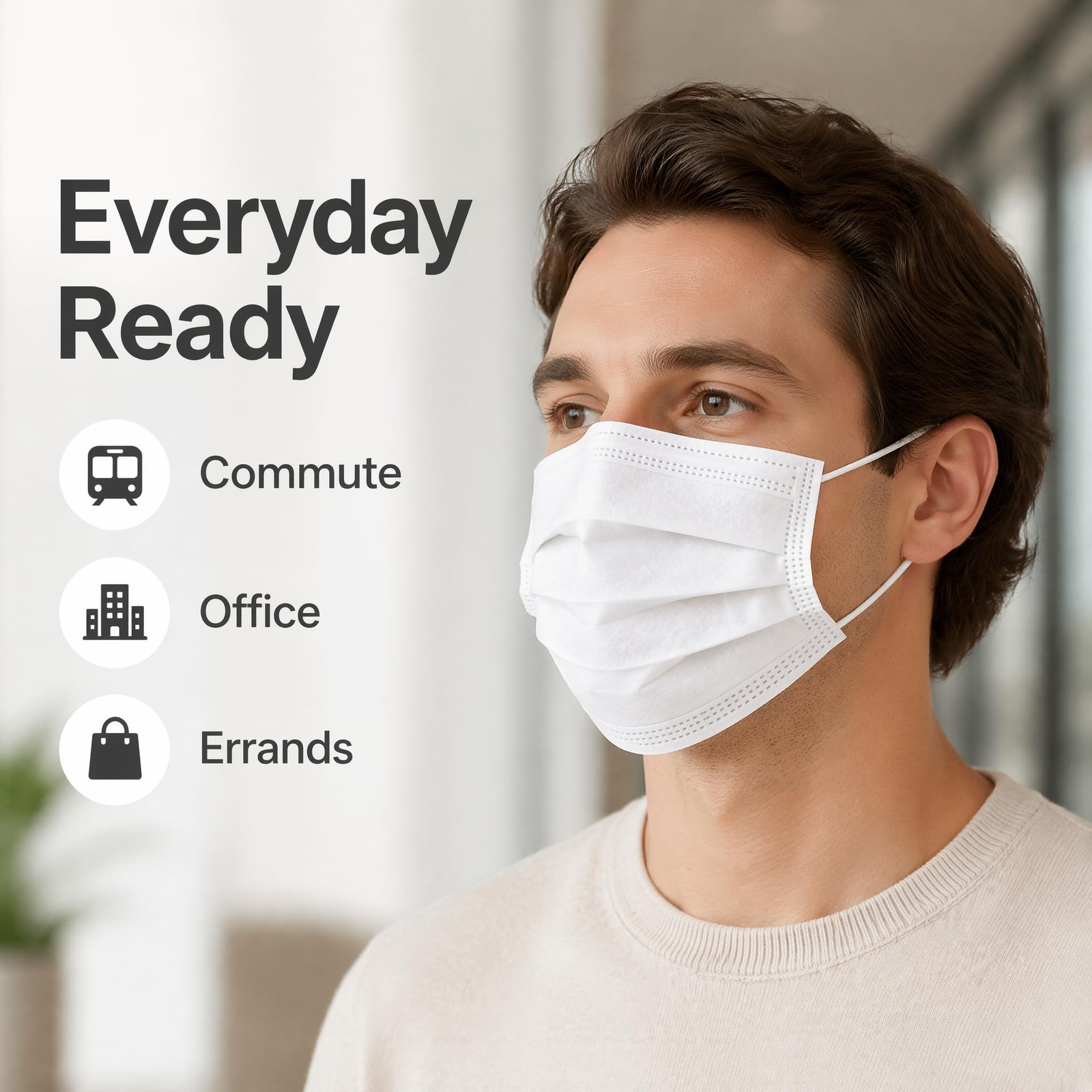 Disposable Face Masks 100 Pack, 3 Ply Breathable 1 Count (Pack of 100), White