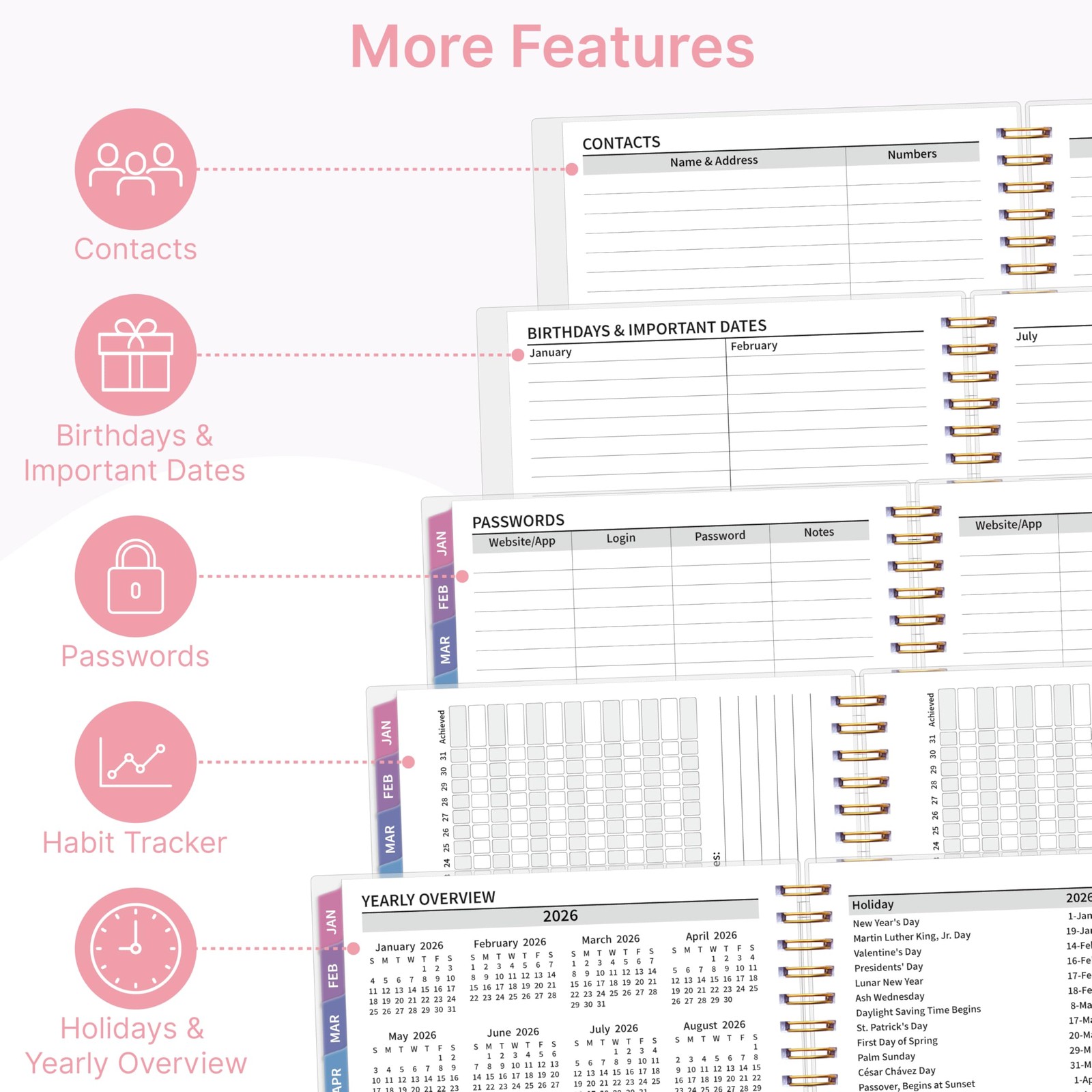 2026 Appointment Book, 30 Minutes-Hourly, Weekly ＆ 6.2» x 8.4», Pink