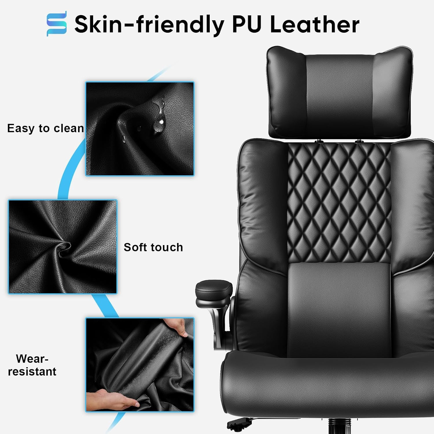 Ergonomic Executive Office Chair with Adjustable Headrest & Lumbar Support