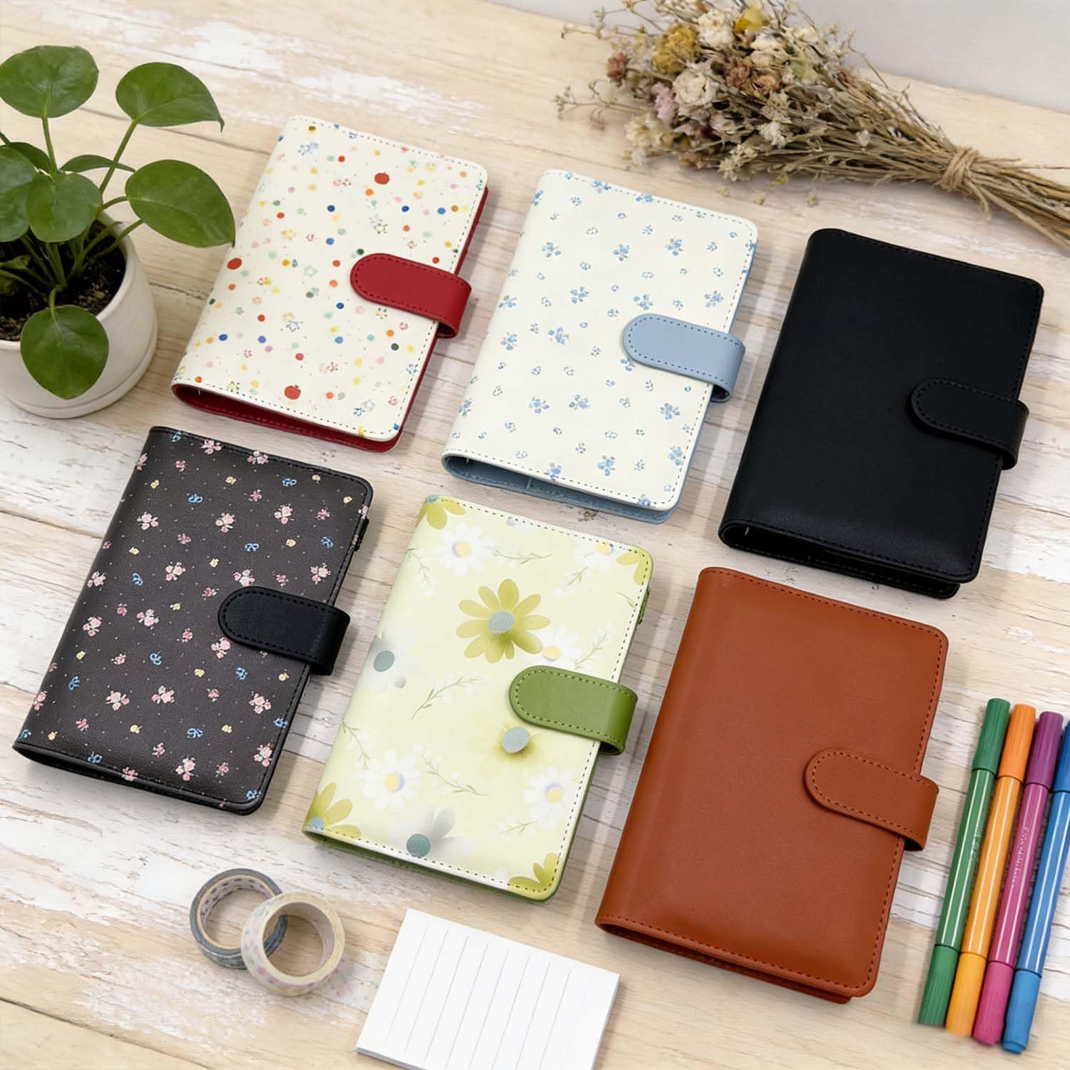 A6 Binder 6 Ring, Refillable Notebook Planner Cover, Small Leather Organizer Emp