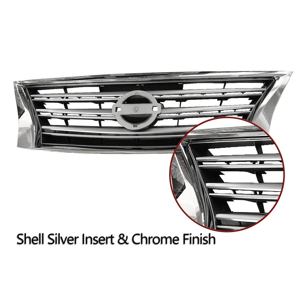 BriSunshine Front Shell Silver Insert & Chrome Grill For 2013 2014 Nissan Sentra