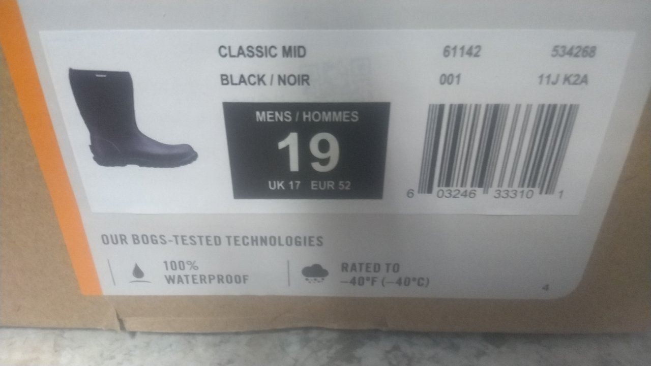 Bogs Footwear BOGS6114219 Size 19 Men’s Black Waterproof Rubber Boots (BW)
