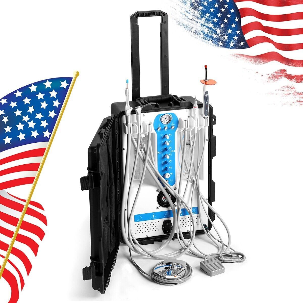 Portable Dental Delivery Unit Rolling Mobile Case Air Compressor Suction System