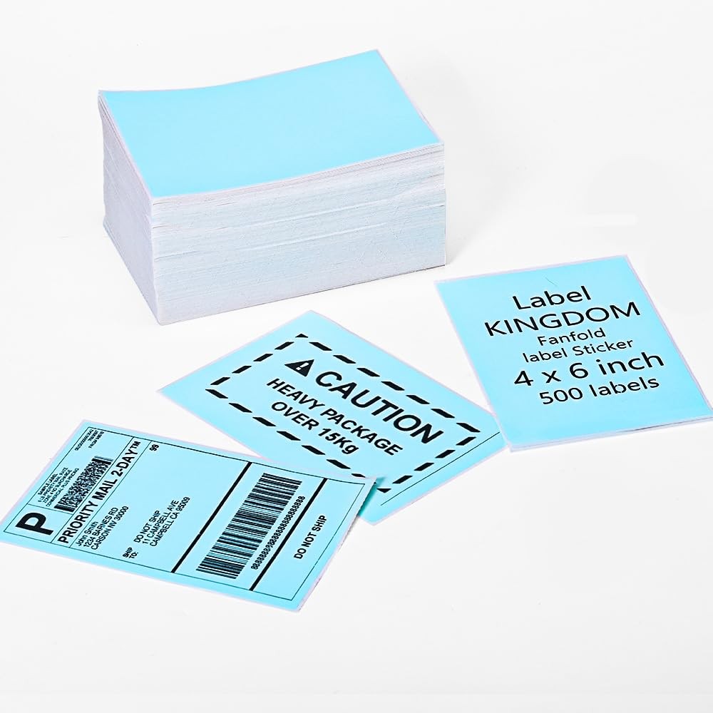Thermal Label Printer , 4″x 6″ 500-Fanfold Blue Stickers for Polono, Phomemo …