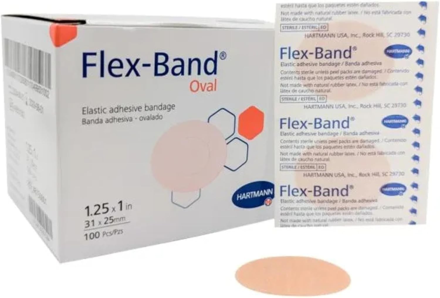 Flex-Band Bandages, Oval Pack of 100 100 Count (Pack 1), Tan