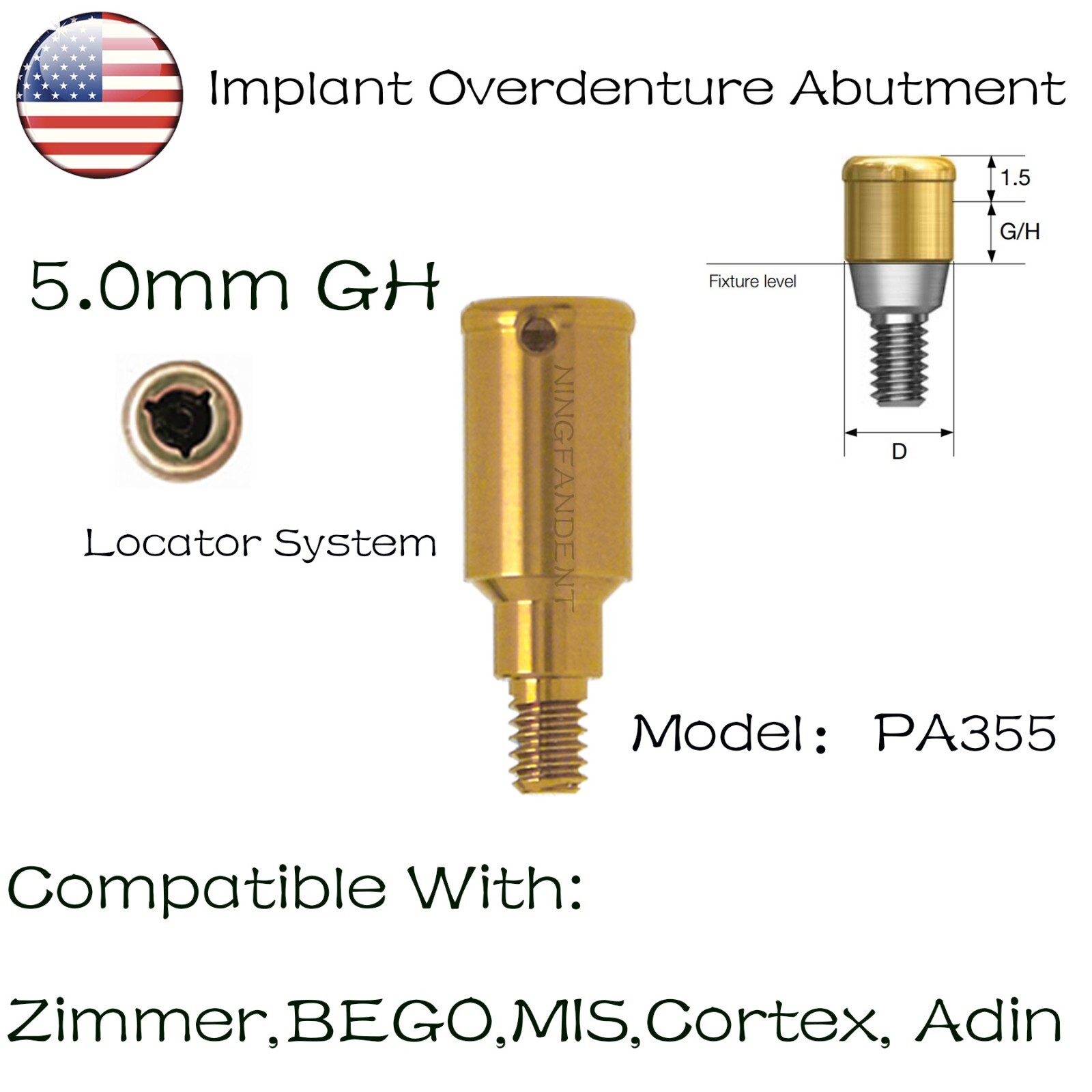 US Locator Tapered Abutment 1-5.0mm height for Zimmer TSV3.5 Mis Adin Implants